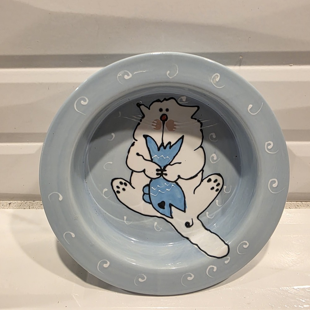 Pink & White Cat ceramic bowls licenced Rosenthal Represents 2002 Debby Carman - Picture 10 of 10